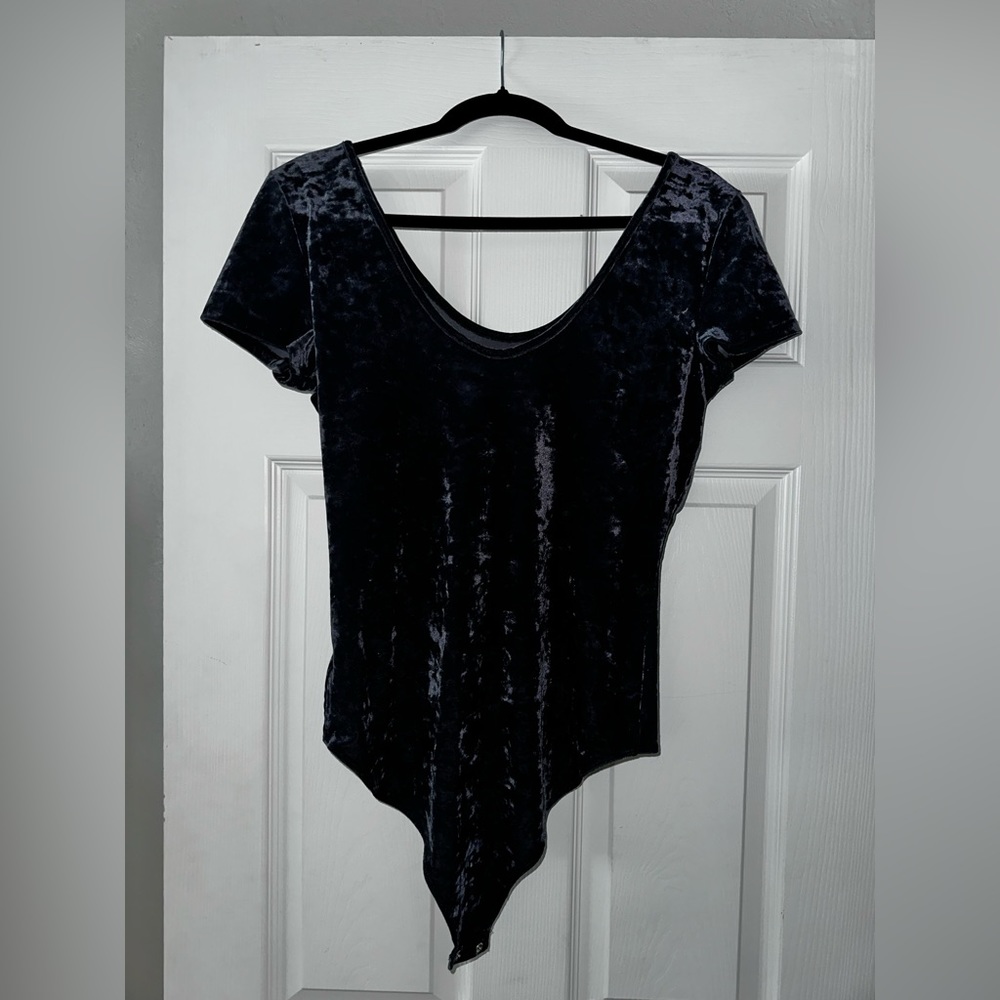 Navy velvet snap bodysuit